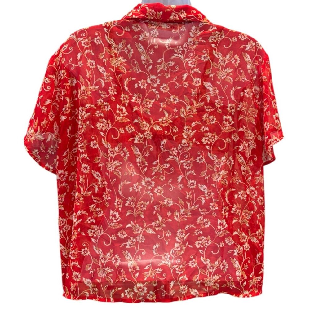 Y2K Vintage Victoria’s‎ Secret Sheer Floral Blouse Red Medium 90s/00s - Picture 2 of 5